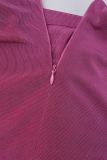 Fuchsia Elegant Solid Patchwork O Neck Regular Jumpsuits