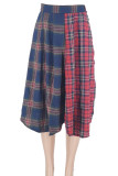 Red Blue Street Plaid Patchwork High Opening Loose High Waist Conventional Full Print Bottoms