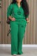 Green Casual Print Letter Zipper Collar Long Sleeve Two Pieces