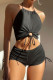 Black Solid Patchwork Swimwears