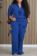 Blue Casual Print Letter Zipper Collar Long Sleeve Two Pieces