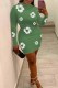 Green Street Print O Neck Wrapped Skirt Dresses