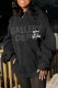Black Street Print Letter Hooded Collar Tops