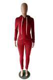 Wine Red Casual Solid Hooded Collar Plus Size