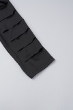 Black Sexy Solid Hollowed Out Patchwork Skinny High Waist Pencil Solid Color Bottoms