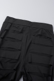 Black Sexy Solid Hollowed Out Patchwork Skinny High Waist Pencil Solid Color Bottoms