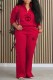 Red Casual Print Letter Zipper Collar Long Sleeve Two Pieces
