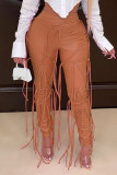 Khaki Sexy Solid Bandage Patchwork Skinny High Waist Pencil Solid Color Bottoms