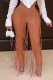 Khaki Sexy Solid Bandage Patchwork Skinny High Waist Pencil Solid Color Bottoms