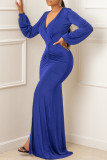 Purple Elegant Solid Patchwork Slit Fold V Neck Long Dress Dresses