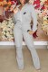 Grey Casual Print Letter Zipper Collar Long Sleeve Two Pieces