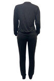 Black Casual Solid Patchwork Hot Drill O Neck Long Sleeve Two Pieces