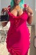 Red Sexy Solid Patchwork Asymmetrical Collar Irregular Dress Dresses