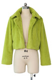 Apple Green Casual Solid Patchwork Turndown Collar Outerwear