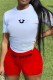Red Casual Print Letter O Neck Short Sleeve Two Pieces