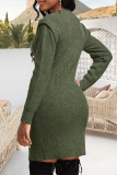 Army Green Casual Solid Patchwork O Neck Wrapped Skirt Dresses