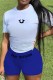 White Blue Casual Print Letter O Neck Short Sleeve Two Pieces