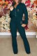 Green Casual Print Letter Zipper Collar Long Sleeve Two Pieces