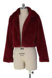 Burgundy Casual Solid Patchwork Turndown Collar Outerwear