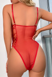 Red Sexy Floral Bandage Patchwork See-through Lingerie