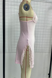 Pink Sexy Solid Lace Patchwork Slit Sleepwear