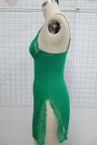 Ink Green Sexy Solid Lace Patchwork Slit Sleepwear