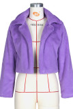 Purple Casual Solid Patchwork Turndown Collar Outerwear