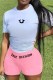 Pink Casual Print Letter O Neck Short Sleeve Two Pieces