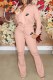 Nude Pink Casual Print Letter Zipper Collar Long Sleeve Two Pieces