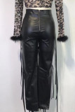 Black Sexy Solid Bandage Patchwork Skinny High Waist Pencil Solid Color Bottoms