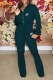 Green Casual Print Letter Zipper Collar Long Sleeve Two Pieces