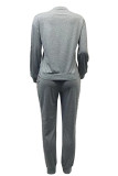 Light Gray Casual Solid Patchwork Hot Drill O Neck Long Sleeve Two Pieces