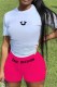 Rose Red Casual Print Letter O Neck Short Sleeve Two Pieces