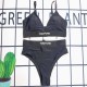 Black Sexy Simplicity Letter Patchwork Swimwears