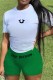 Green Casual Print Letter O Neck Short Sleeve Two Pieces