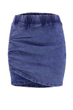 Deep Blue Street Solid Patchwork Mid Waist Skinny Denim Skirts