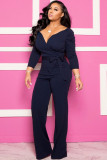 Colorful blue Sexy Solid Patchwork Long Sleeve V Neck Jumpsuits