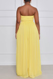 Yellow Casual Solid Patchwork Fold Strapless Loose Jumpsuits