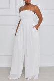 White Casual Solid Patchwork Fold Strapless Loose Jumpsuits