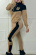 Khaki Elegant Letter Embroidered Patchwork Zipper Collar Long Sleeve Two Pieces