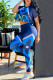 Blue Elegant Print Patchwork Letter O Neck Short Sleeve Two Pieces