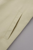 Khaki Street Solid Bandage Patchwork Buckle Turndown Collar Outerwear