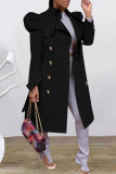 Coffee Street Solid Bandage Patchwork Buckle Turndown Collar Outerwear