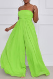 Green Casual Solid Patchwork Fold Strapless Loose Jumpsuits
