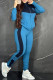 Blue Elegant Letter Embroidered Patchwork Zipper Collar Long Sleeve Two Pieces
