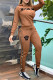 Brown Casual Elegant Figure Letter Embroidered Hooded Collar Long Sleeve Two Pieces