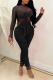 Black Sexy Solid Mesh Half A Turtleneck Skinny Jumpsuits