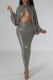 Antique Brass Sexy Street Solid Patchwork Fold O Neck Long Sleeve Two Pieces
