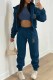 Navy Blue Casual Print Letter Hooded Collar Long Sleeve Three Pieces