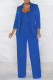Royal Blue Casual Solid Basic Turn-back Collar Long Sleeve Two Pieces